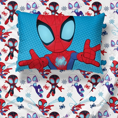 Image of Jay Franco Marvel Spidey & His Amazing Friends Twin Size Comforter Set - 4 Piece Includes Sheet Set, Pillow Covers & Bonus Duffle Bag - Super Soft Kids Bedding with Ghost Spider and Miles Morales