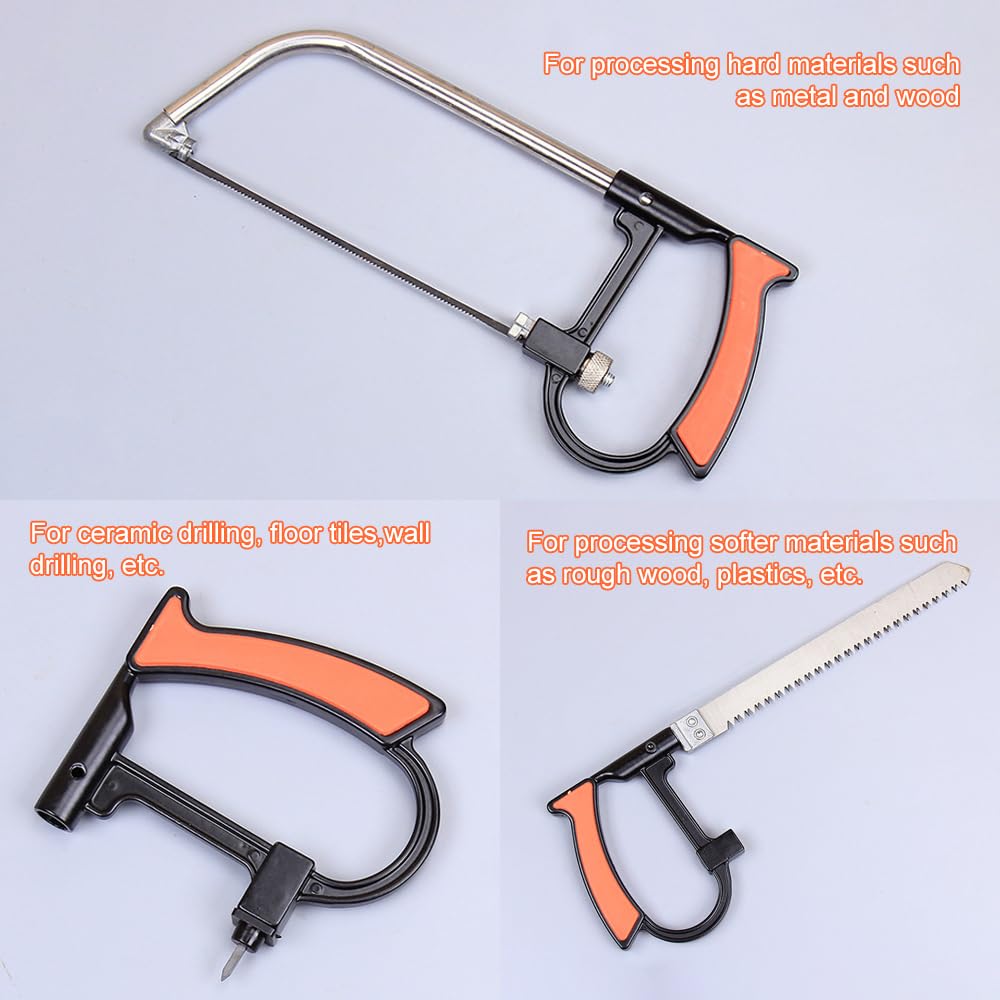 Mini Set Sierra de Mano con 5 Hojas de sierra de Acero HSS Juego de Sierra de Mano Juego de Sierra de Mano para Carpintería para Metal Cristal Azulejos Madera Plástico Multifuncional Serra de Arco