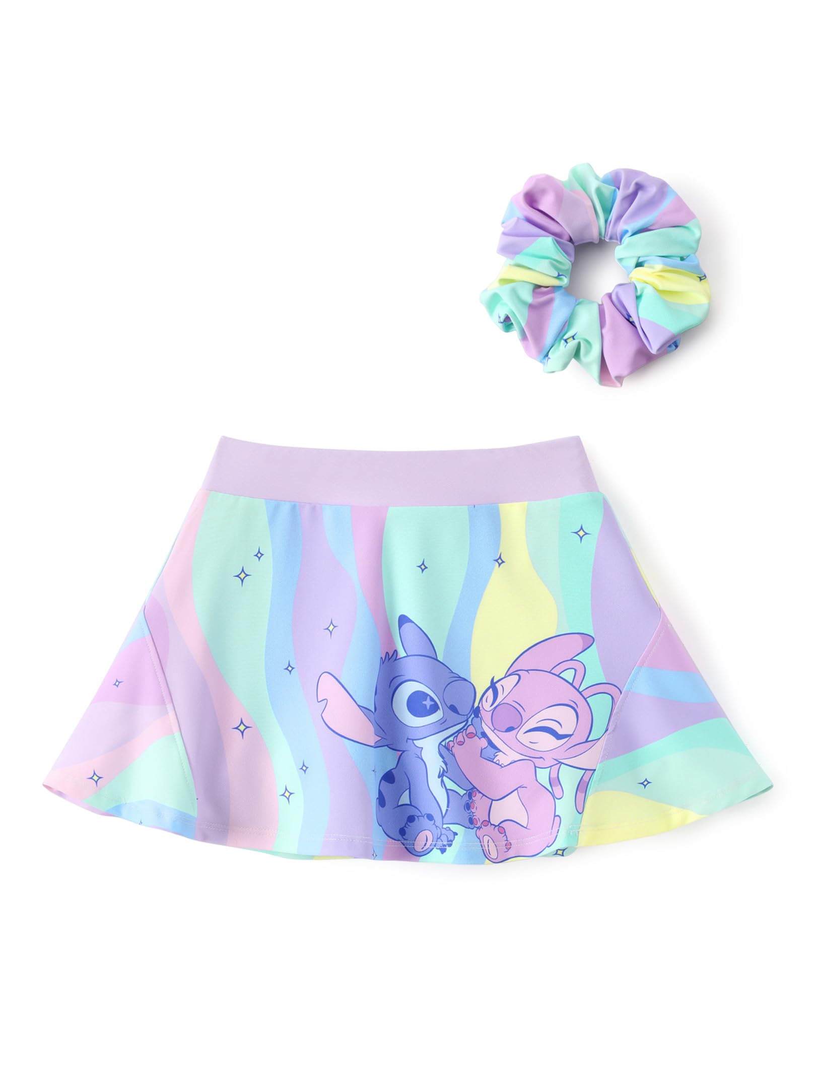Disney Stitch丨Frozen丨Princess丨Minnie Mouse Girls Athletic Skort Inner Pocket Shorts + Scrunchie Tennis Golf A-line Skirt 2-9Y