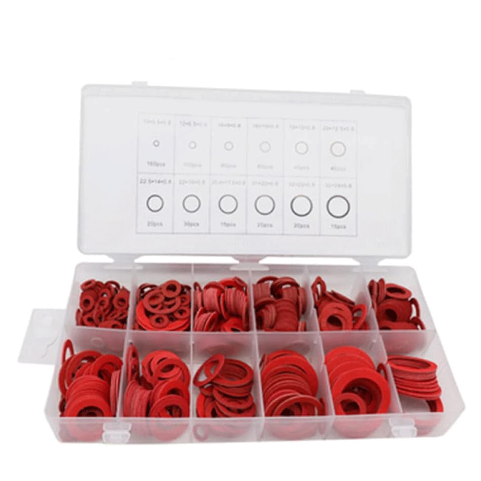BKEKM Flache Unterlegscheibe, 150/600 Stück, Unterlegscheibe, roter Stahl, Papierfaser, Flache Unterlegscheibe, Schraubensatz, Flache Ringdichtung, Flache Dichtung, flaches Unterlegscheiben-Set