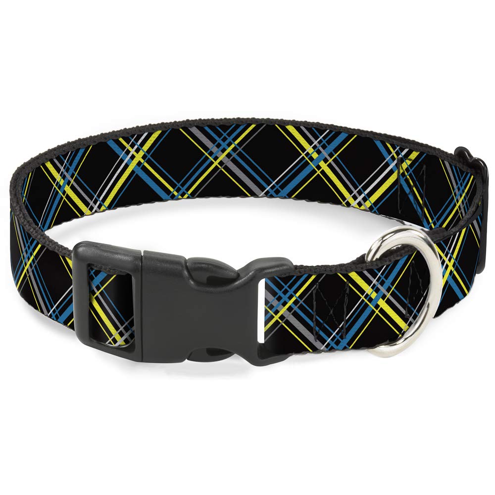 Collier clip plastique ajustable Plaid Jaune Noir pour chien Medium 43 cm