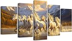 LZIMU Horse Pictures Wall Decor 7 Running Horses Canvas Wall Art 5 Picecs Lucky Horses Wild Animals Poster Print for Bedroom Living Room Decor Framed (Yellow, 8x14inx2 8x18inx2 8x22inx1)