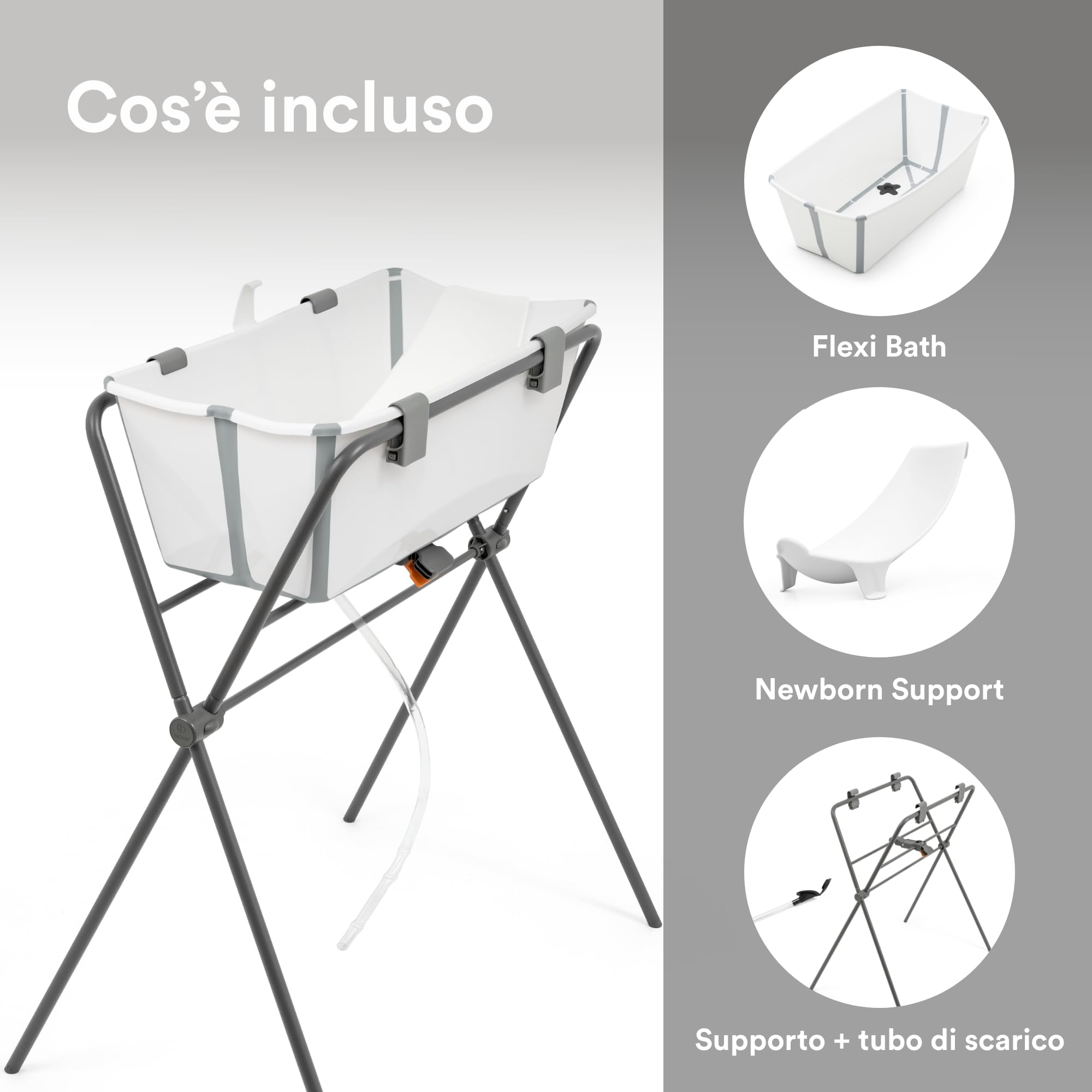 Stokke Flexi Bath (White) + Supporto per neonati + Supporto per Flexi Bath - Ideale per bambini fino ai 48 mesi - Pieghevole, durevole e facile da riporre