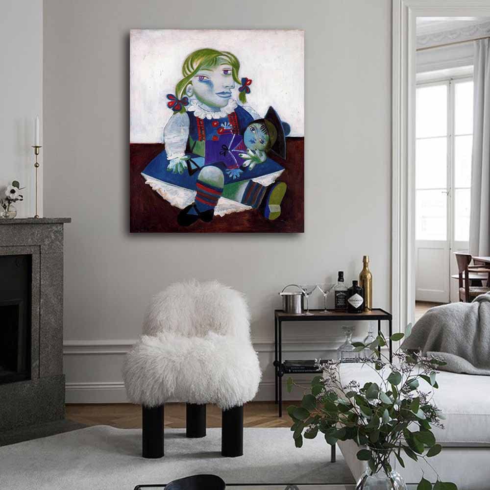 Amazon.co.jp: パブロ・ピカソPortrait of Maya with Her Doll 絵画