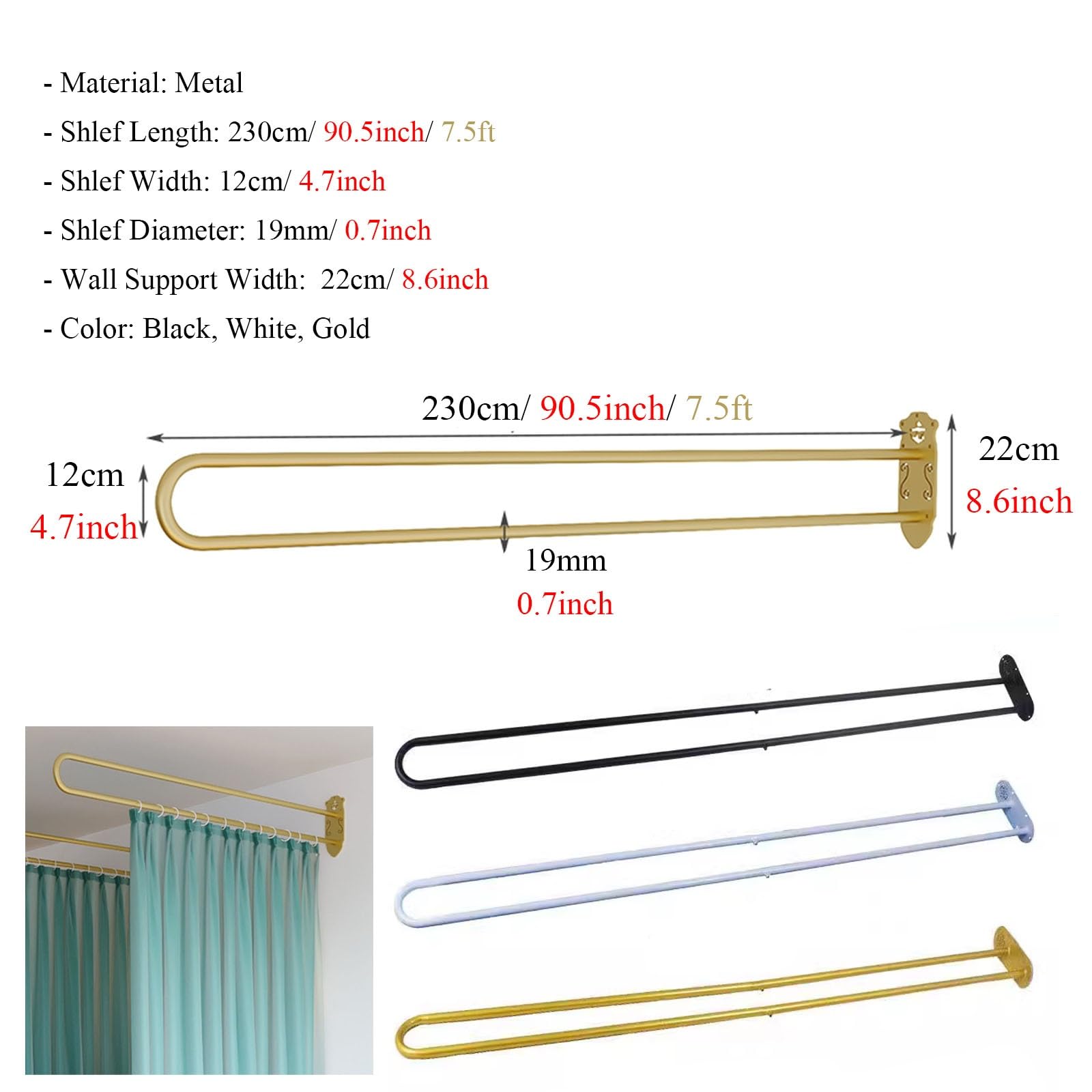 Paravent Intérieur Rideau Séparateur De Pièce pour Salon De Beauté, Système De Rail en U Mural, Panneaux De Draperies D'intimité, Cloisons De Séparation(Black,2 Set 230cm x 200cm)