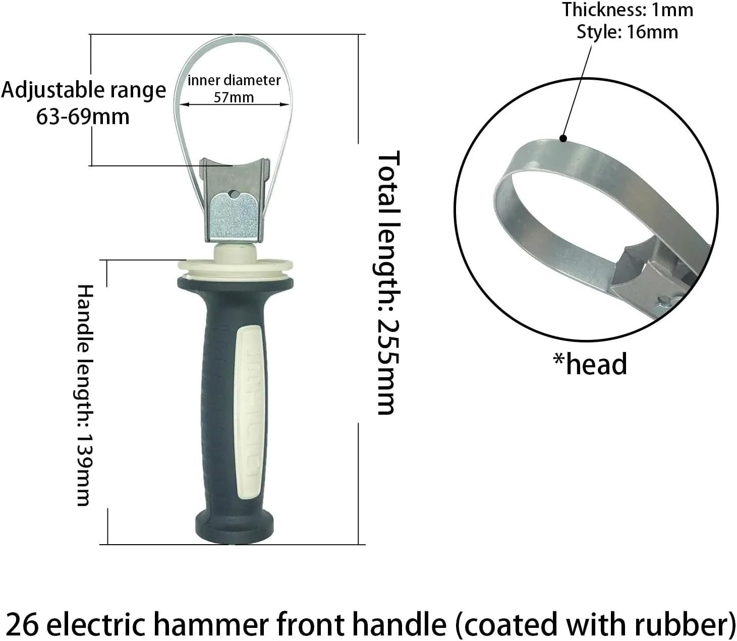 1PCS Adjustable 63-69mm Rotary Hammer Front Handle Auxiliary Impact Drill Stand for 26 Accessories