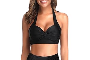 Women's Padded Push-Up Bikini Top Halter Retro Bathing Suit Top Only
