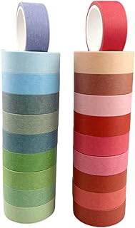 Washi Tape Set 20 Rolls –Bright Color Washi Tape Colorful Masking Tape Decorative Tape Paper Sticker for Planner Scrapbook Journal DIY Arts Craft Gift Wrapping