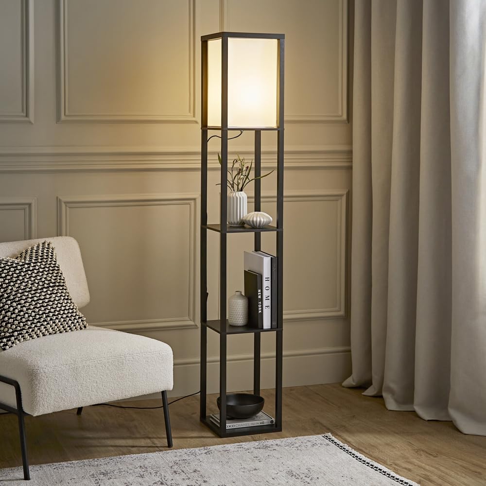 Wooden Floor Lamp with Shelves in Black | Floor Lamps & Torchieres, Home Décor, Improvement & Lifestyle Essential