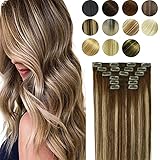 Clip In Human Hair Extensions Double Weft Brazilian Hair 120g 7pcs Chocolate Brown to Dark Blonde...