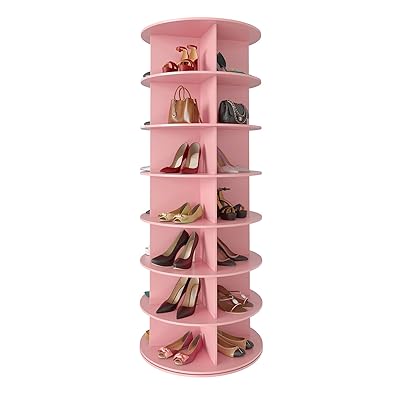 SpaceAid 7 Tier Rotating Shoe Rack Tower, Spinning Shoe Display Lazy Susan, Revolving 360 Shoe Rack Storage Round Carousel, Vertical Handbag Rotate Shoes Closet Organization (7-Tier White)