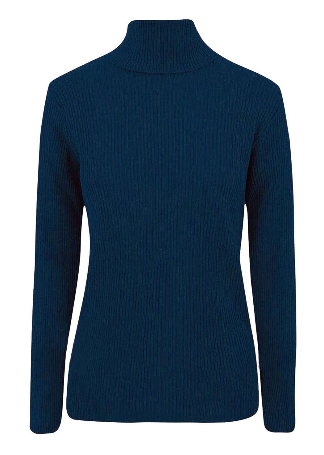 Fashion Fairies Women's Teal Polo Turtle Neck Ribbed Jumper Long Sleeve High Polo Neck Top Winter Warm Sweater Formal Casual Wear Rib Knit Top ( Uk 12-14)