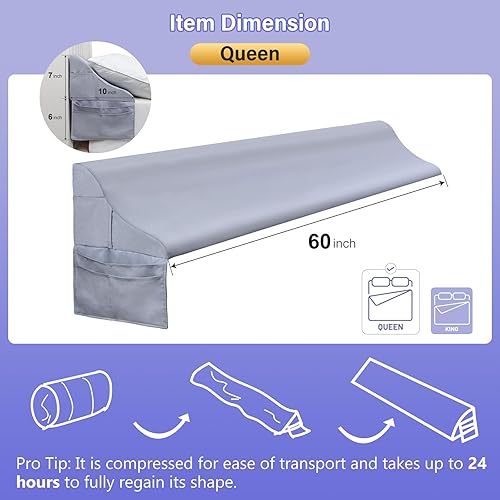 Miniatura 7 de Vekkia Almohada de cuña de cama tamaño Queen con bolsillos grandes para cabecero, relleno de espacio de colchón, almohada triangular para cerrar el