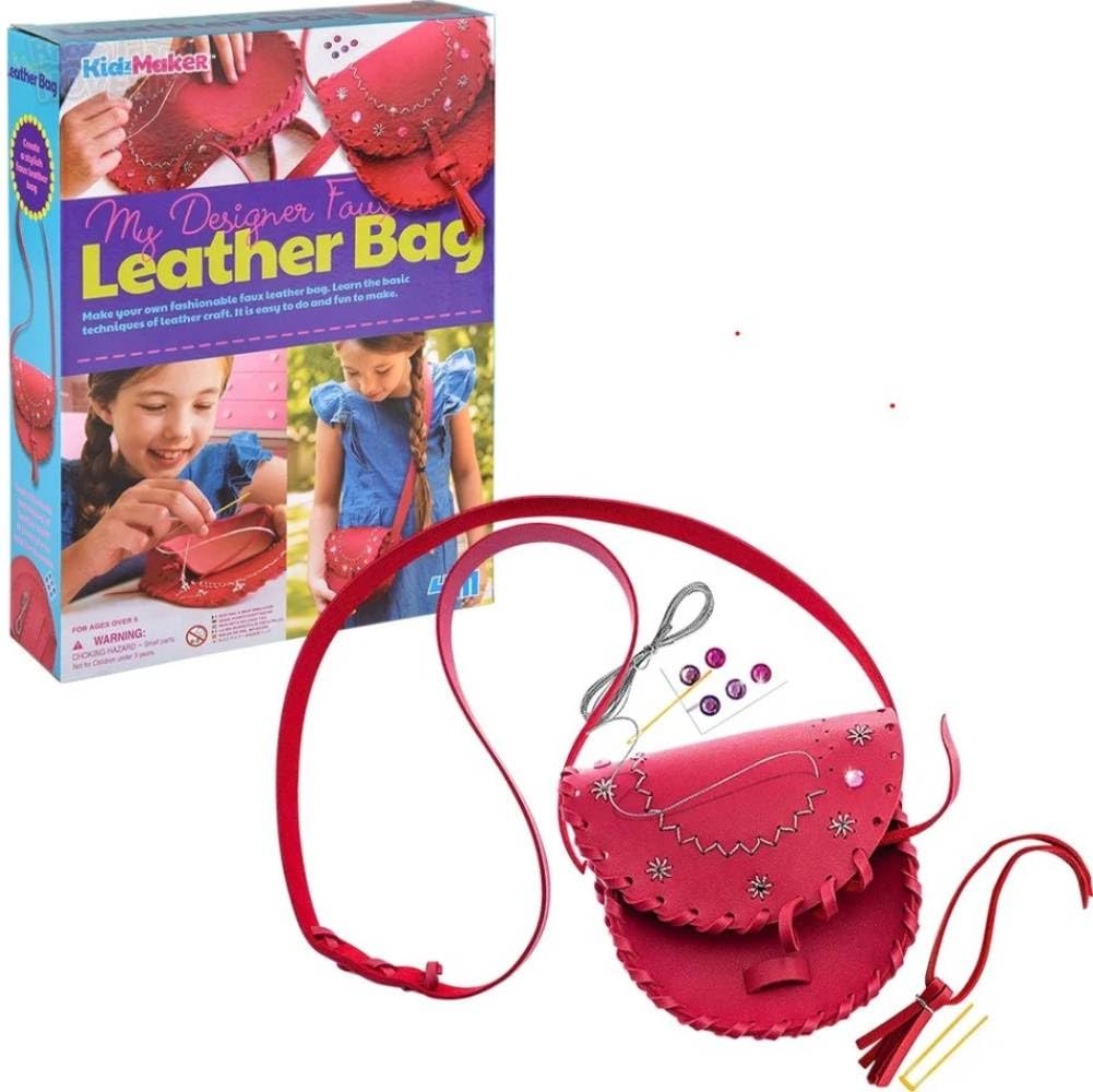 4M My Designer Faux Leather Bag Kit – DIY Fashion Craft Kit for Kids Ages 5+ | Construct & Decorate Trendy Faux Leather Purse with Sewing & Decoration | Creative Gift for Young Designers | 404741