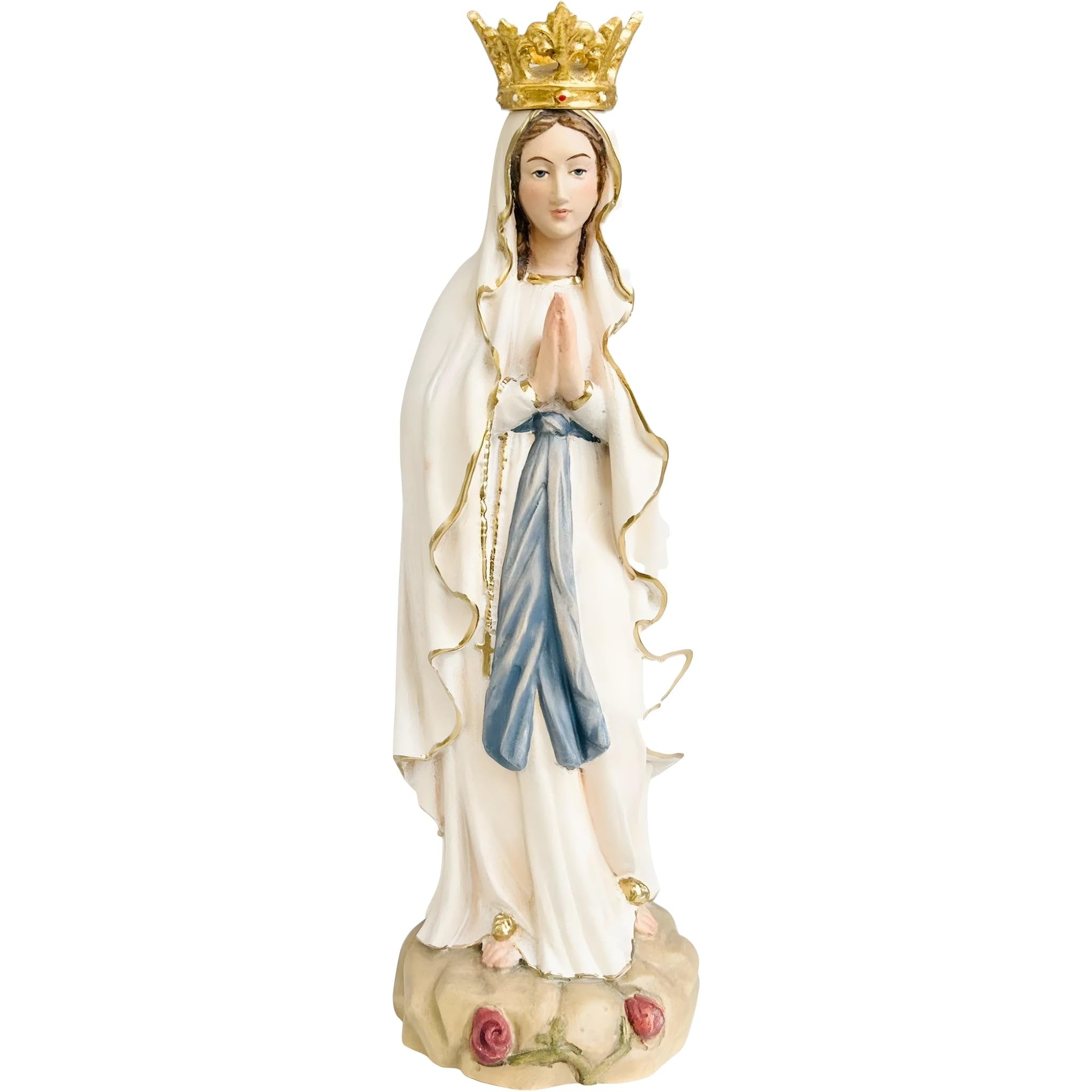 Colored Maple Wood Our Lady of Lourdes Statue with Crown - Dolfi
