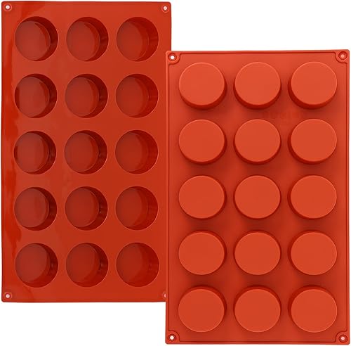 FUGZAUD Paquete de 2 moldes cilíndricos de silicona molde redondo de chocolate de caramelo de 15 cavidades molde de silicona de jabón hecho a mano