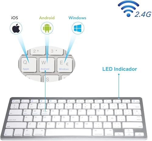 Miniatura 3 de Teclado español, teclado inalámbrico Bluetooth ultra delgado español de 78 teclas compatible con Windows 2000, NT, XP, Vista, Mac iOS.