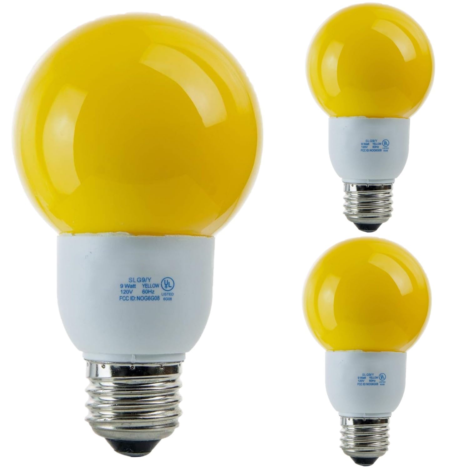 Diodesy- Pack of 3 SLG9/G21 Yellow Globe Light Bulbs, G21 Colored Festive Light Bulb for Porch/Bedroom/Holiday Party Decoration, 9W (40 Watts Equivalent), E26 Medium Base, UL Listed