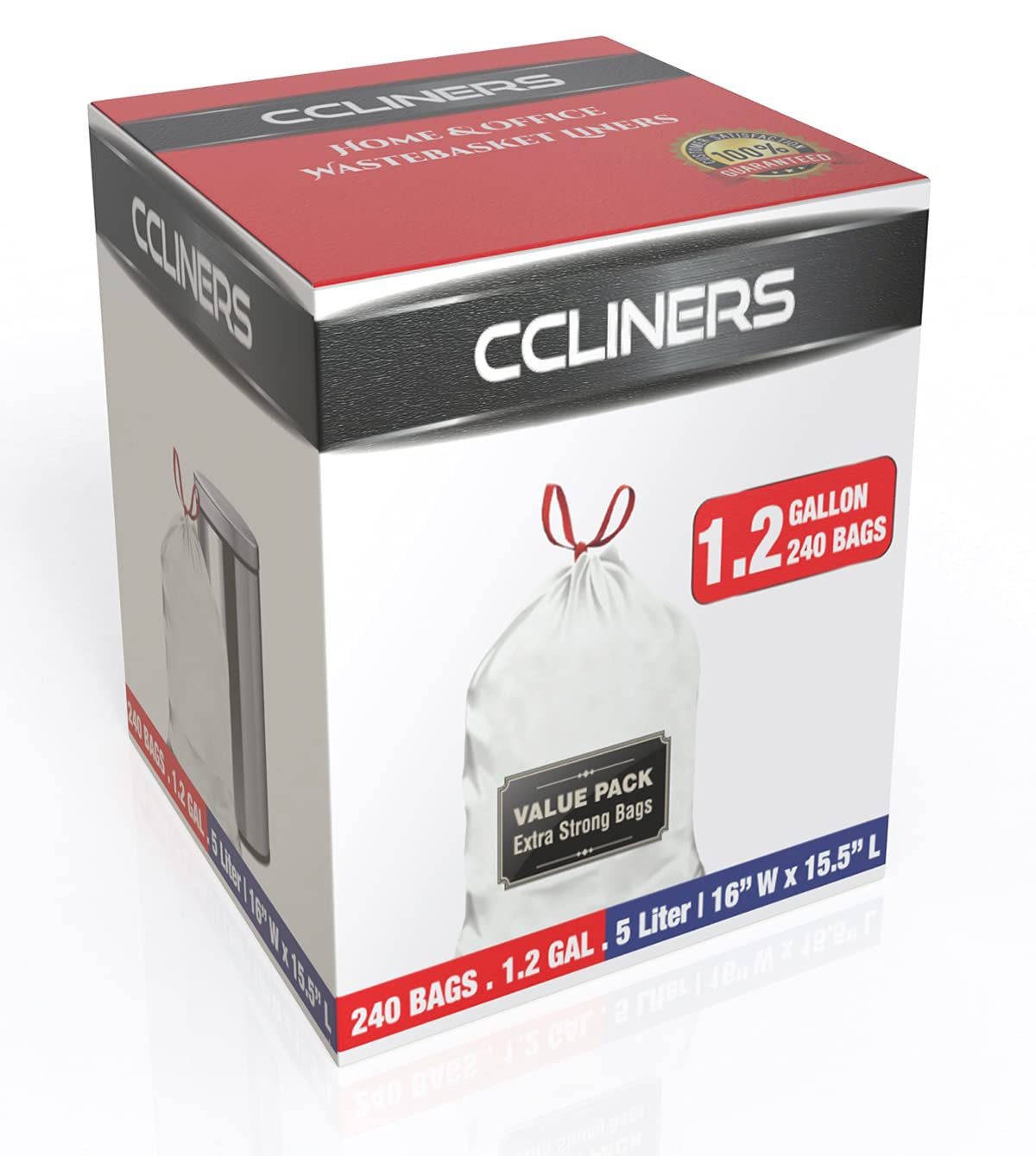 CCLINERS 1.2 Gallon (240 Bags) Small White Drawstring Trash Bags Code A 4.5 Liter Bathroom Mini Garbage Bags 1 Gallon Wastebasket Can Liners for Home Office Bins, 240 Count