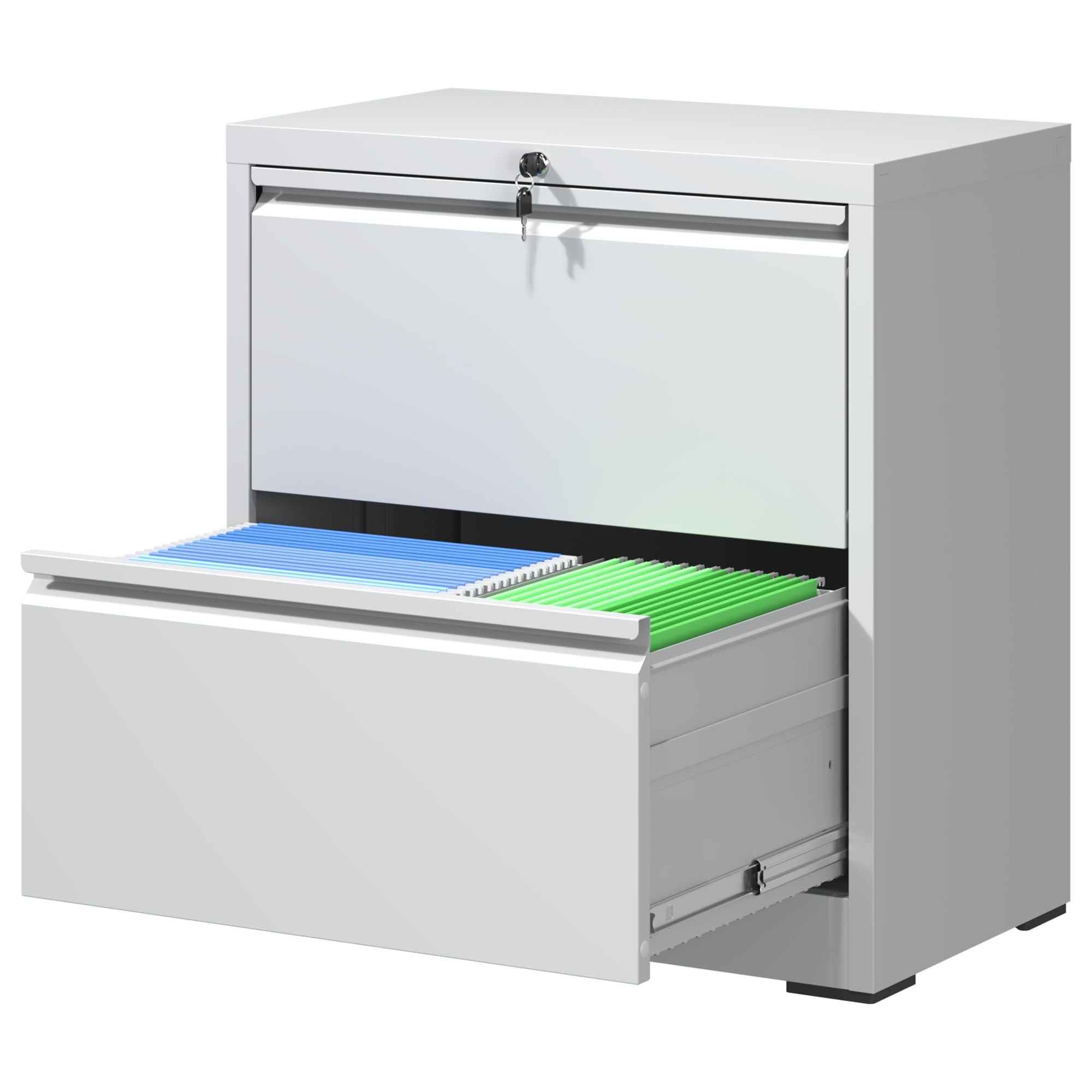 2 Drawer Lateral File Cabinet with Lock,White Metal Filing Cabinet