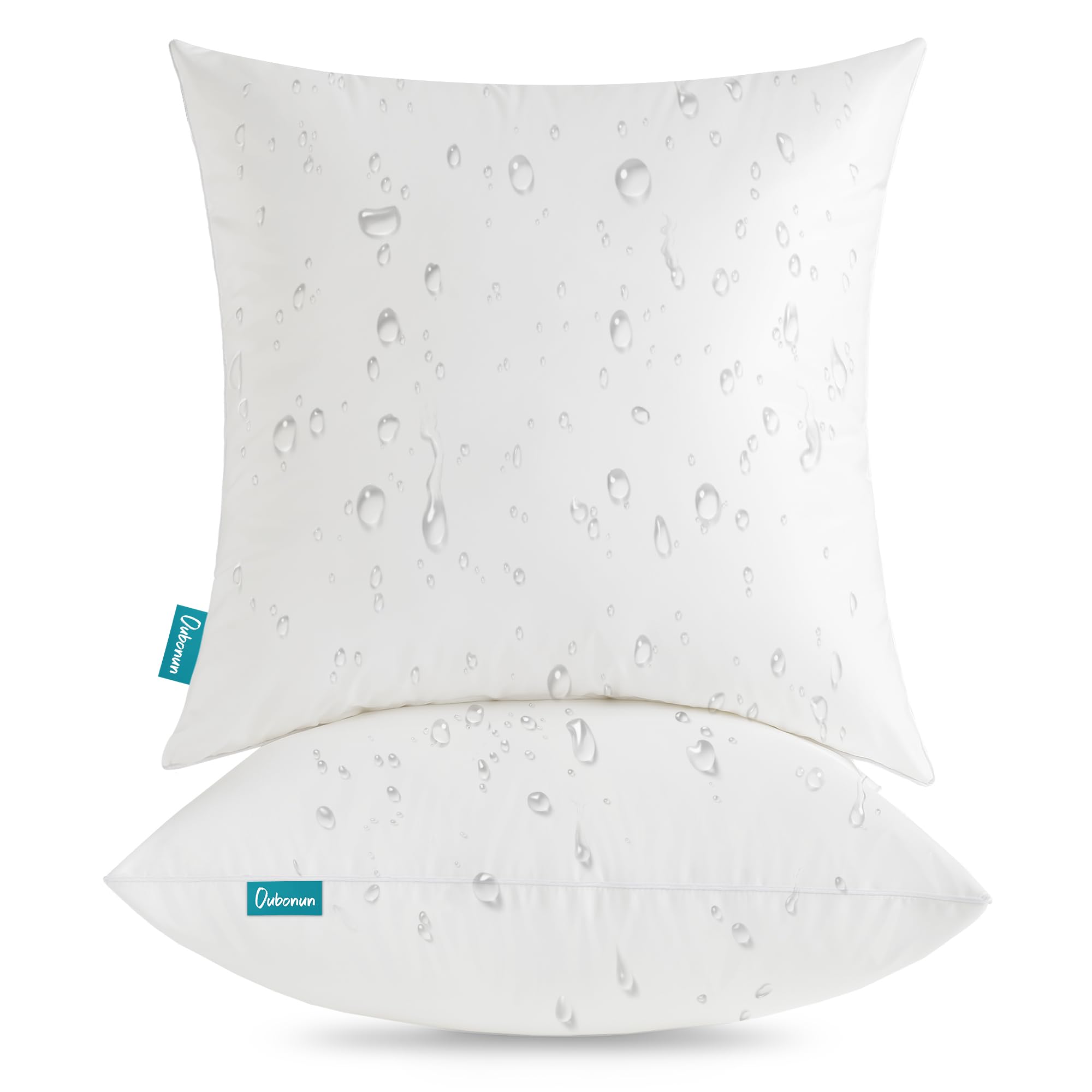 Oubonun 22x22 Outdoor Pillow Inserts (Pack of 2) - Square Waterproof Throw Pillow - Decorative Throw Pillows Insert for Couch Sofa Bed Patio Furniture - White Pillows