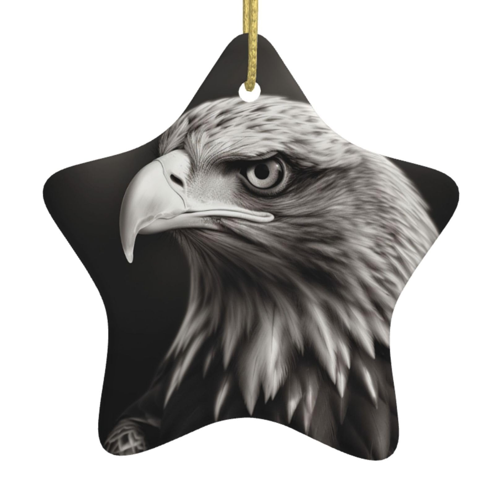 Ceramic Christmas Tree Hanging Ornaments with Gold Ropes Christmas Tree Decorations Star Ceramic Eagle Black and White Pendant Keepsake Decorations for Holiday Xmas Gift Ideas