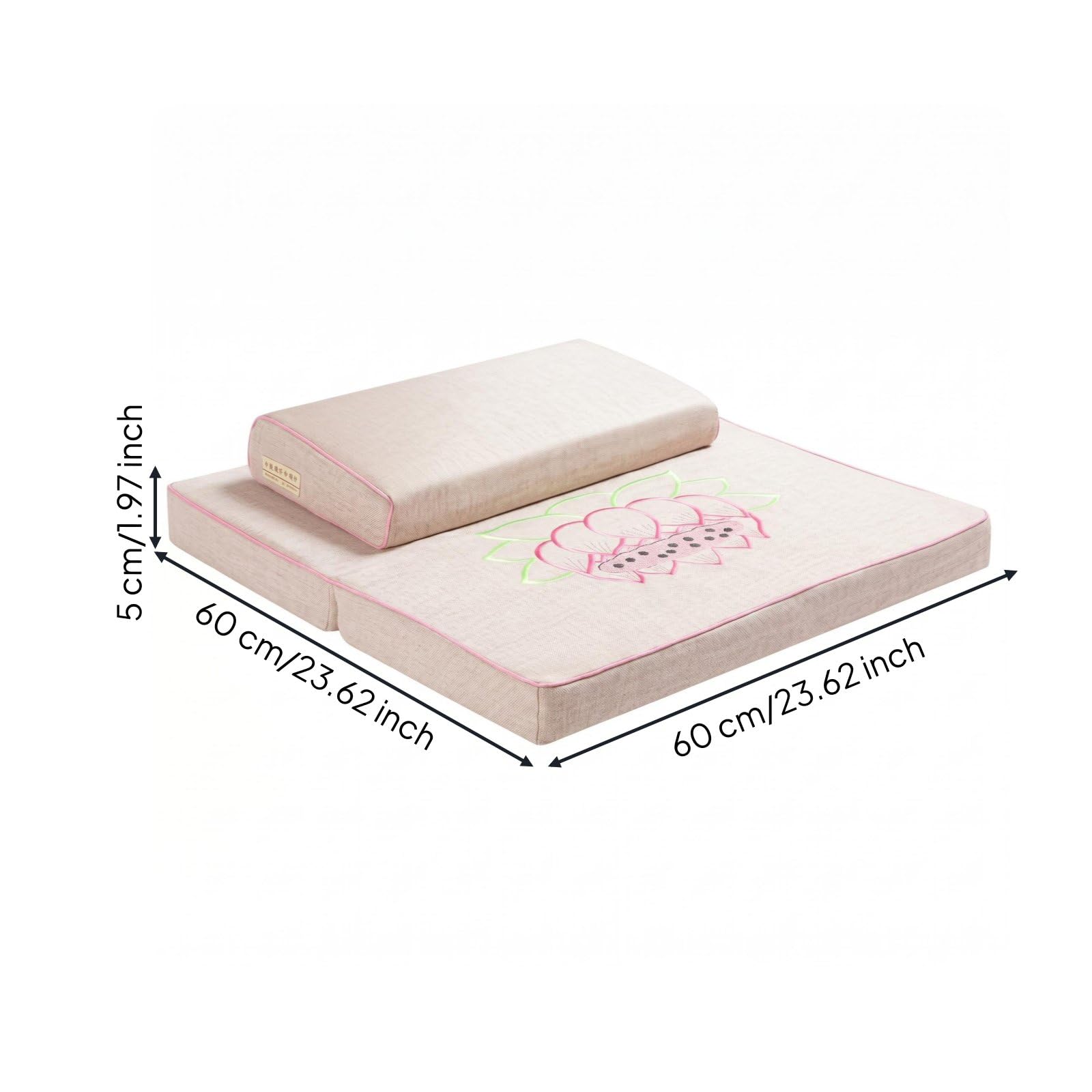 predolo Cuscino Meditazione con Tappeto Tessuto Set da Meditazione Cuscino da Rotondo Tappetino Portatile, Beige Con Ricamo, 60×60cm Cuscino Superiore+Inferiore+Borsa