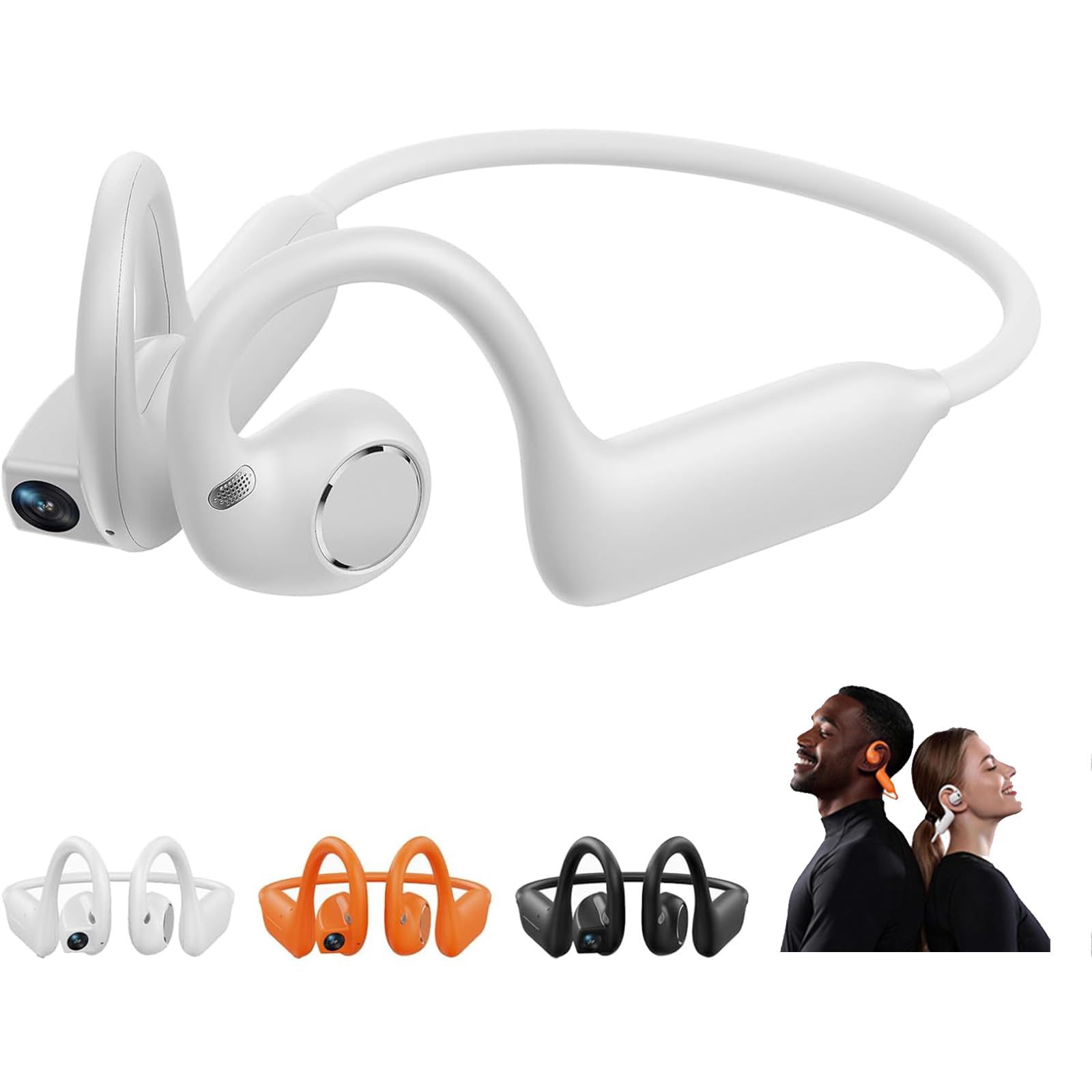 Cuffie E12 a conduzione ossea con fotocamera, orecchio aperto, vestibilità comoda, Hi-Fi, 8 MP Smart Camera Open-Ear Headset, POVCamera vivavoce, traduzione AI e conversazione intelligente, auricolari