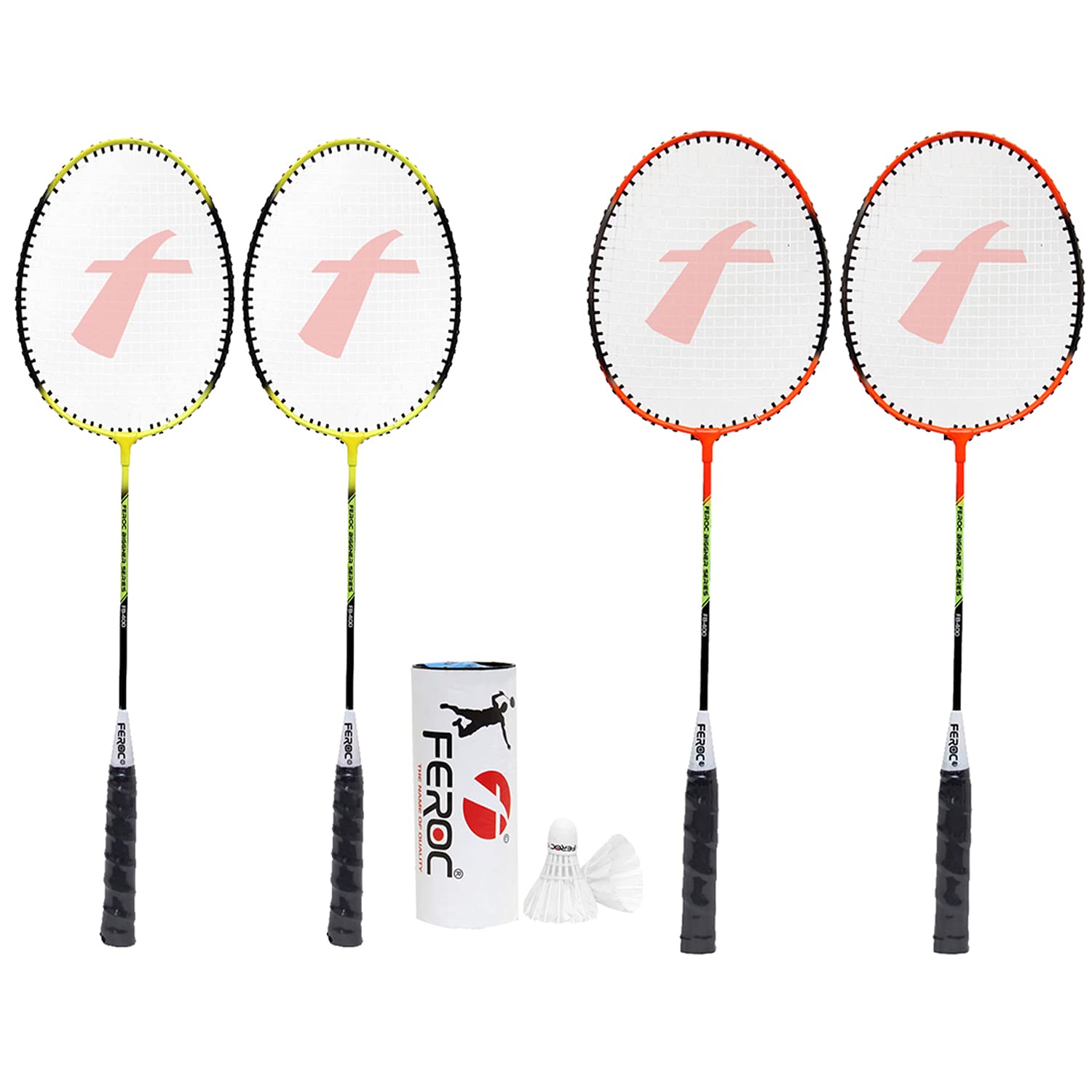 Feroc Beginner Badminton Racket Aluminum Set of 4 with 3 Pieces Feather shuttles (yallow red) (B09DQ4KZZP) Amazon Price History, Amazon Price Tracker
