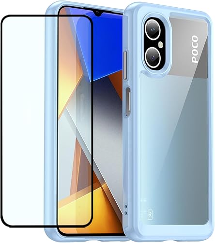 GTBDEKI Funda transparente para Poco M5 4G, Poco M4 5G 22071219CG con protector de pantalla HD, antiarañazos, a prueba de golpes, de policarbonato