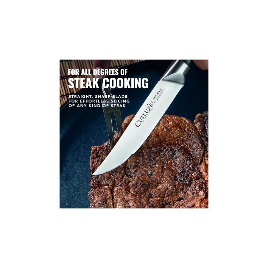 Cutluxe-Steak-Knives-Set-of-4-Straight-Edge-Steak-Knife-Set--Forged-High-Carbon-German-Steel-Full-Tang-Ergonomic-Handle-Design--Artisan-Series Cutluxe Steak Knives Set of 4, Straight Edge Steak Knife Set – Forged High Carbon German Steel, Full Tang, Ergonomic Handle Design – Artisan Series