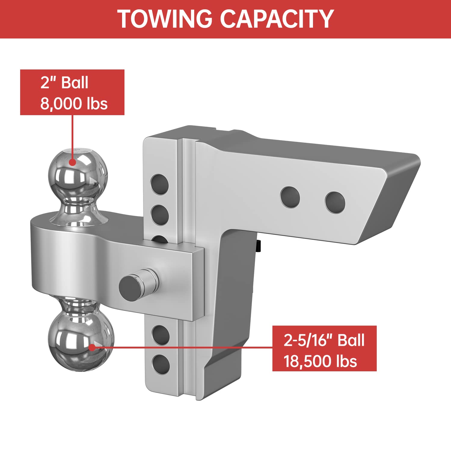 Adjustable Trailer Hitch, Fits 2.5 Inch Receiver, 6 Inch Drop Hitch, 18,500 LBS GTW, Aluminum Forged Shank, 2 Inch & 2-5/16 Inch Balls, Towing Hitch for Heavy Duty Truck with Double Lock Pins