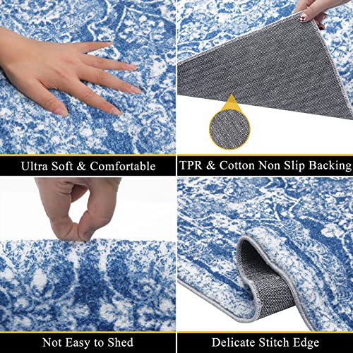 Vaukki Hallway Runner Rug, Vintage Shaggy Soft Laundry Rug , Non Slip Mat, Washable Farmhouse Kitchen Area Carpet for Bathroom, Entryway and Bedroom (2' X 6', Blue) - Image 3