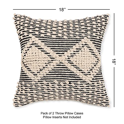 Redearth Handmade Boho Throw Pillow Covers - Bohemian Chic Farmhouse Style - Accent Woven Indoor And Outdoor Pillow Cushion Cases For Couch - Bed - Chair - Sofa - Benches – Set Of 2 - 18"X18" - Black #TOP5
