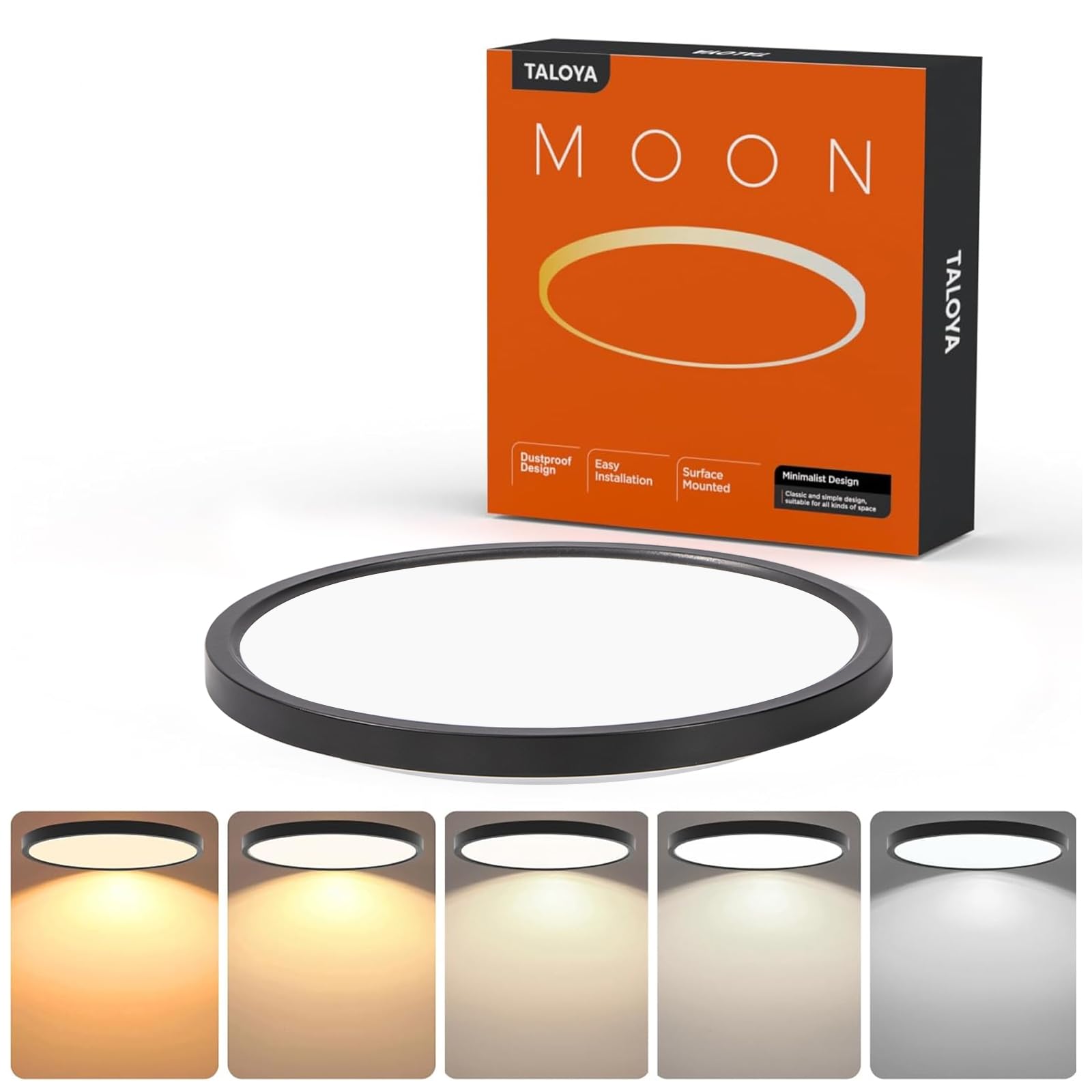 TALOYA 10 Inch Black LED Ceiling Light Fixture Flush Mount, 5-in-1 CCT Selectable (3000K/3500K/4000K/5000K/6500K), 2000LM 0.94inch Thickness Low Profile Surface Mounted Light Fixture for Hallway