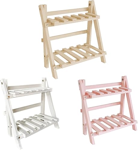 Miniatura 6 de Soporte para plantas, estante para plantas de interior, estante de escalera de 2 niveles, soporte de madera rústica para patio con estantes, estante