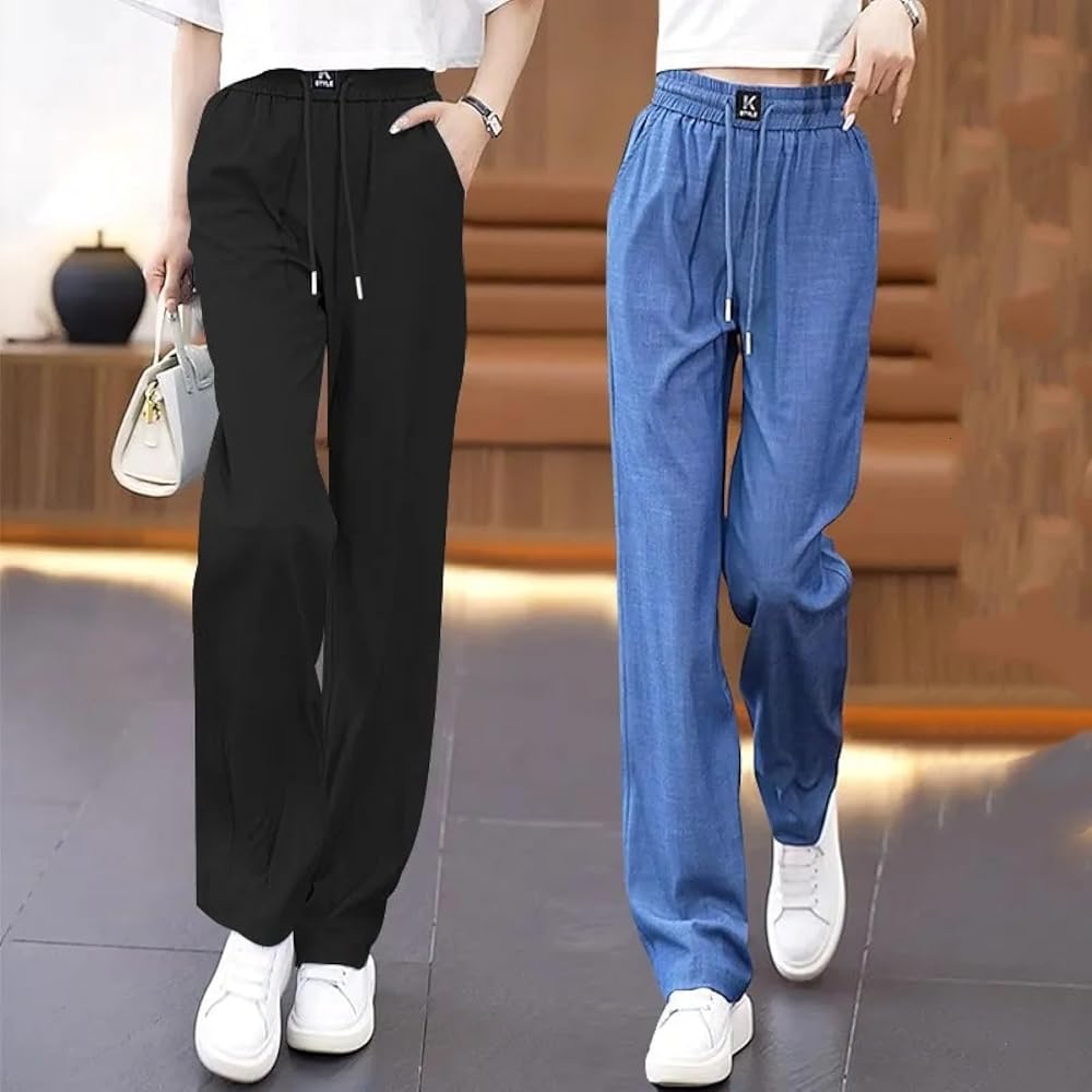 Amazon | [ABYSTTI] 夏用ゆったりドレープテンセルデニムワイドパンツ