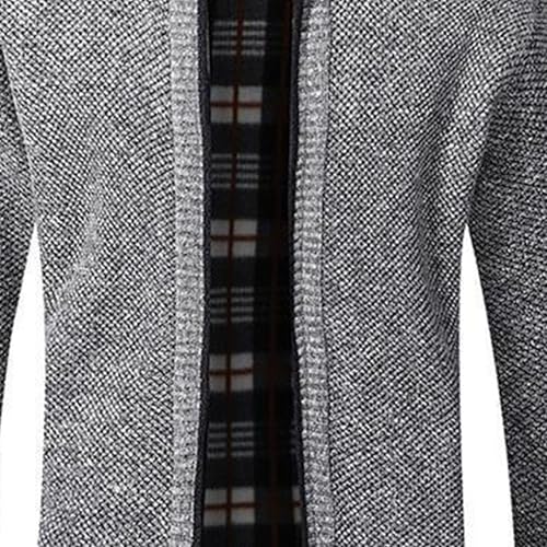 Men's Slim Fit Zipped Knitted Cardigan Classic Casual Long Sleeve Stand Collar Sweater Fleece Lined Warm Outwear (Lightgrey1b,XX-Large)3
