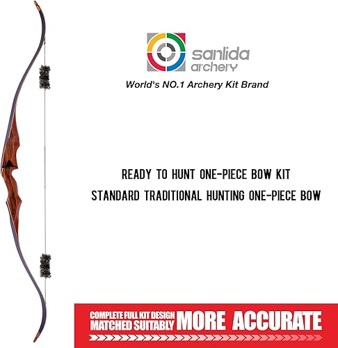 Miniatura 2 de Sanlida Arco de una sola pieza Royal X8 de 60 pulgadas, arco tradicional de madera para caza, arco largo hecho a mano para caza y flechas para