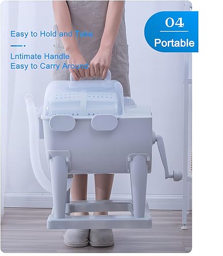 Miniatura 5 de Lavadora portátil de tambor manual, no eléctrica, deshidratación, secadora de centrifugación no eléctrica para camping, apartamentos, casa rodante,