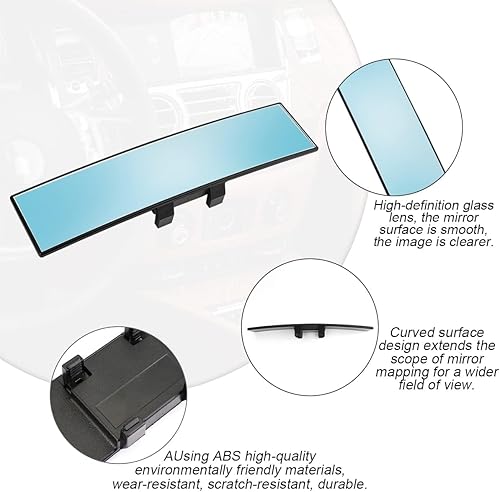 Miniatura 3 de XINLIYA Espejo retrovisor para automóvil, panorámico gran angular de 12 pulgadas, antirreflejo, espejo retrovisor automático con clip, superficie