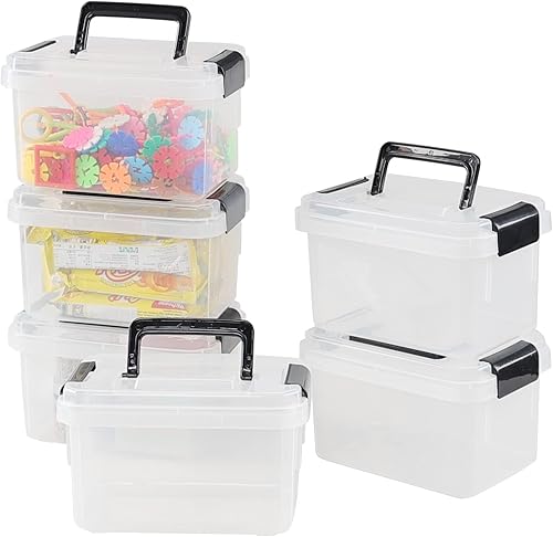 Contenedores de almacenamiento de plástico pequeños de 2 L con tapas, cajas de almacenamiento de plástico, paquete de 6
