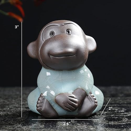 Miniatura 6 de Estatua de 4 monos sabios, Creative Hear No Evil, See No Evil, Speak No Evil, Do No Evil Monkey Figurines, Ge Kiln Ice Crack Wisdom Monkey Tea Pets