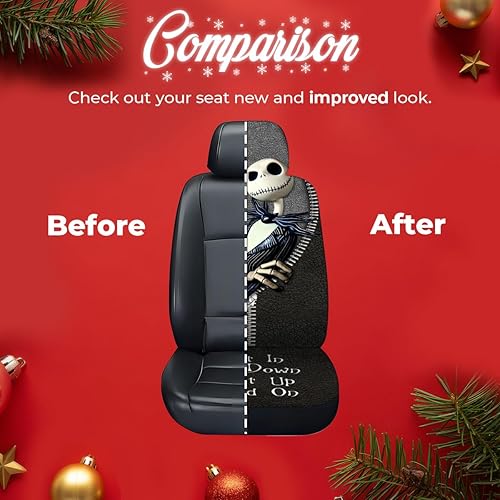 Miniatura 7 de Horror Nightmare Skellington - 2 fundas de asiento delantero para automóvil, camión, SUV, regalos de Navidad, funda de asiento de cubo duradera,