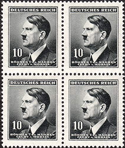 Bohemia and Moravia 1942 German Occupation 10h Adolf Hitler Block of 4 Postage Stamps, Catalog No 62