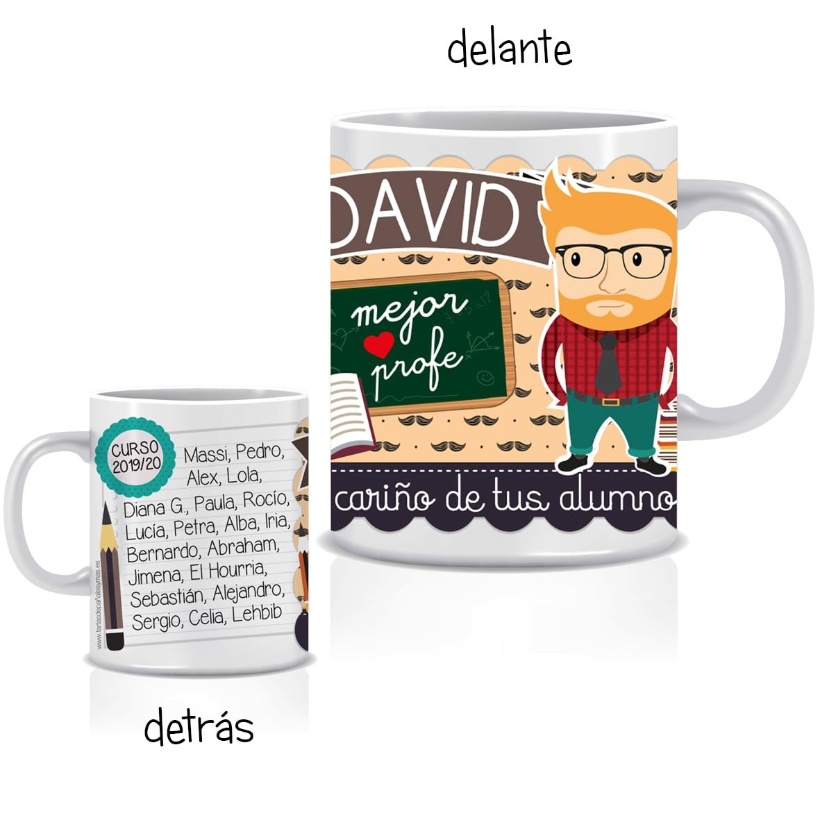 Pack Termo + Taza personalizada para PROFESOR. Modelo ORIGINAL. Regalos para profesores. Ideal para regalar en fin de curso. Regalos personalizados y originales para profes.