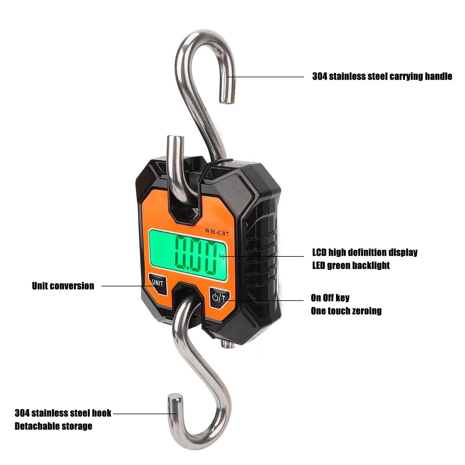 Báscula de pesca digital, pesaje de alta precisión, pantalla LCD, conversión de unidades, gancho desmontable, amplia aplicación para Kaisudi
