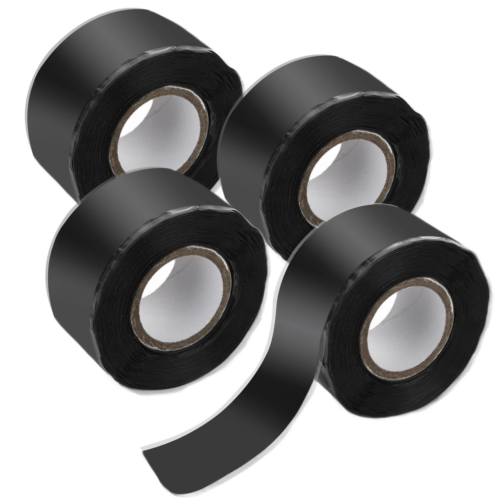 4 Pcs Self Fusing Silicone Tape, Multi-Purpose Plumbers Tape, Electrical Insulation Tape Self Amalgamating Repair Tape, Waterproof Pipe Leak Seal Tape (25mm x 3M, Black)