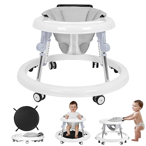 HARPPA Caminador plegable para bebé, centro de actividades con ruedas, asiento y altura ajustable (blanco)