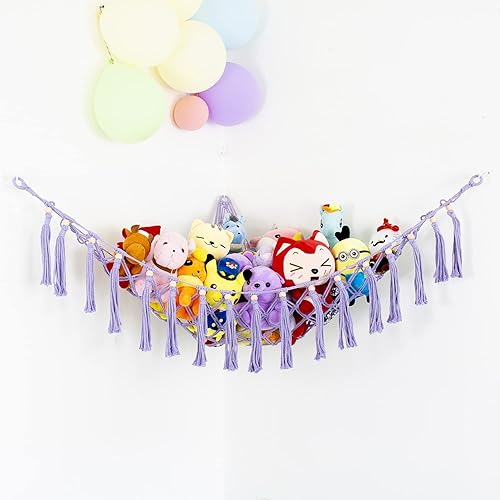 Red de animales de peluche o hamaca de juguete de macramé de malla de esquina grande para almacenamiento de juguetes de pared, soporte para animales disponible en Yaxa Costa Rica